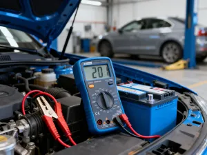 Mechanik dokonuje inspekcji uszkodzonej uszczelki pod głowicą silnika, wskazując na ślady wycieku płynu chłodniczego.
